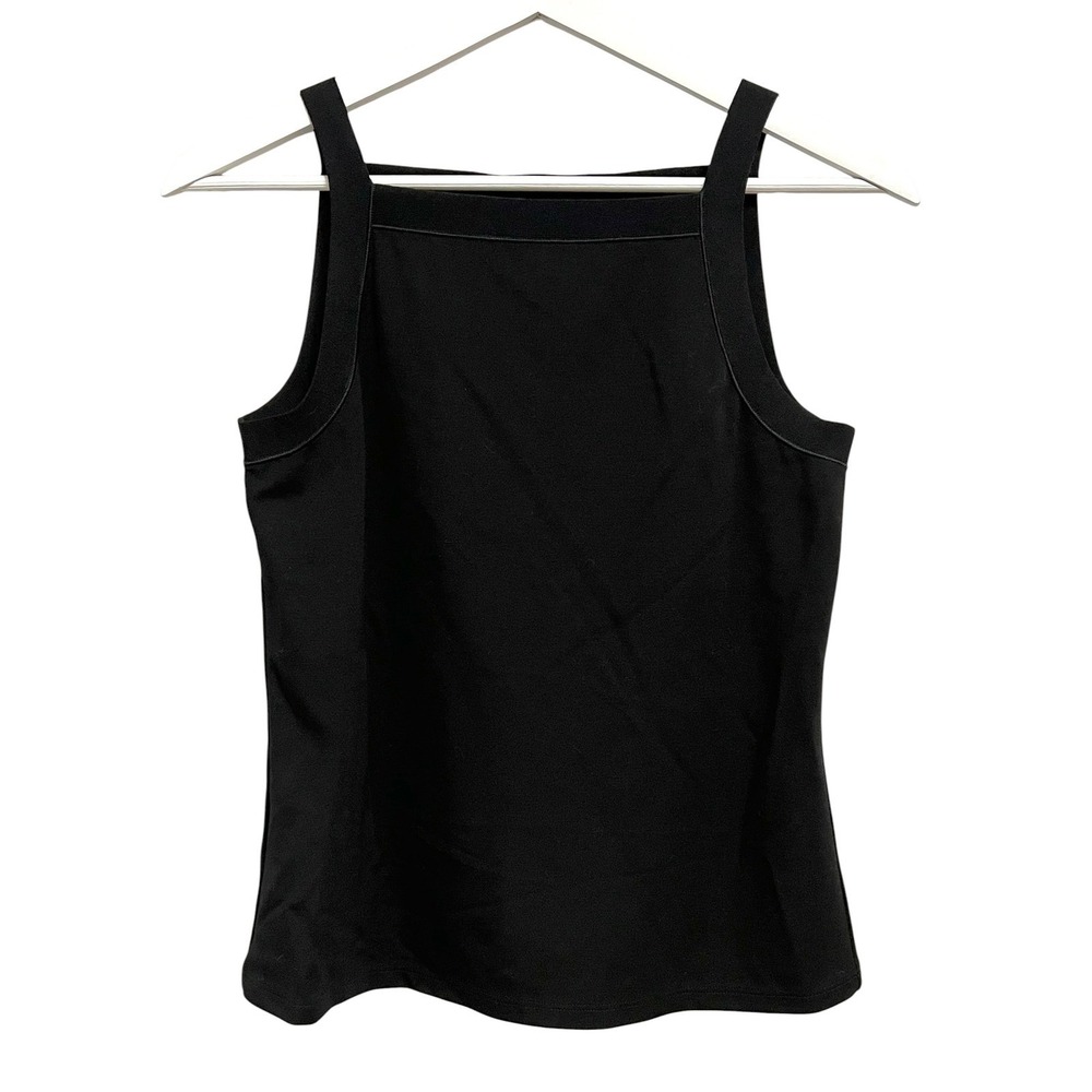 Theory Tank Top Womens P (XS) Black Square Neck Interlock Knit Minimalist Sleek
